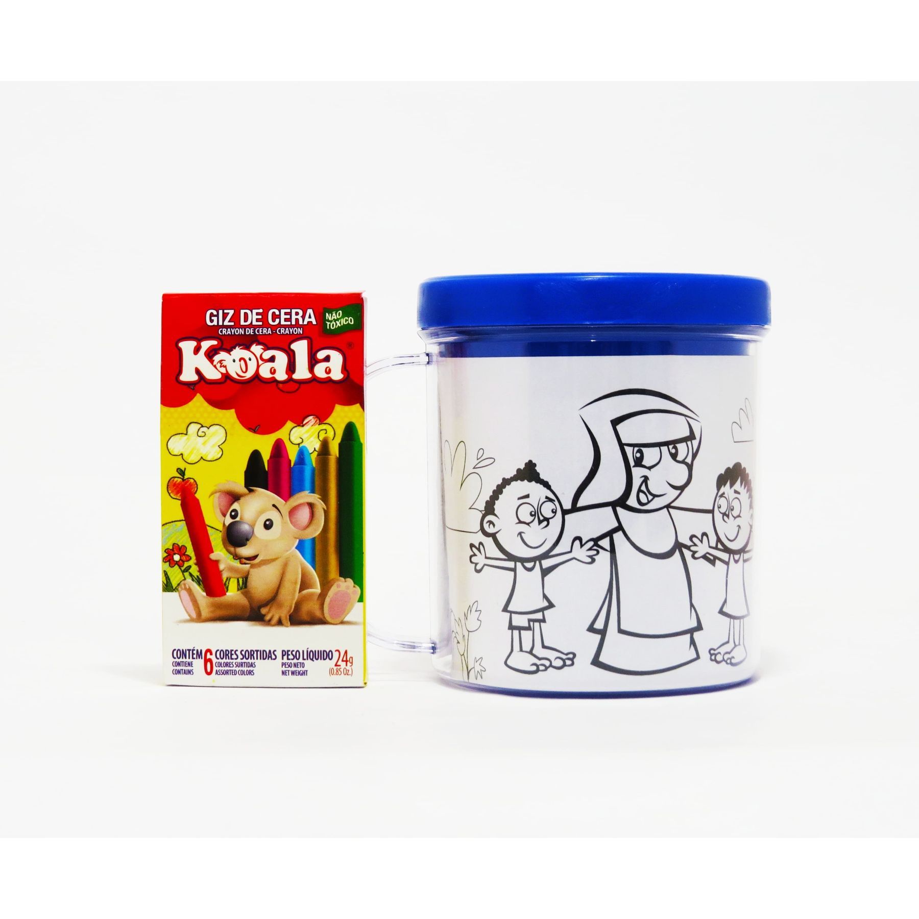 Caneca de Colorir com Kit Giz de Cera Santa Dulce